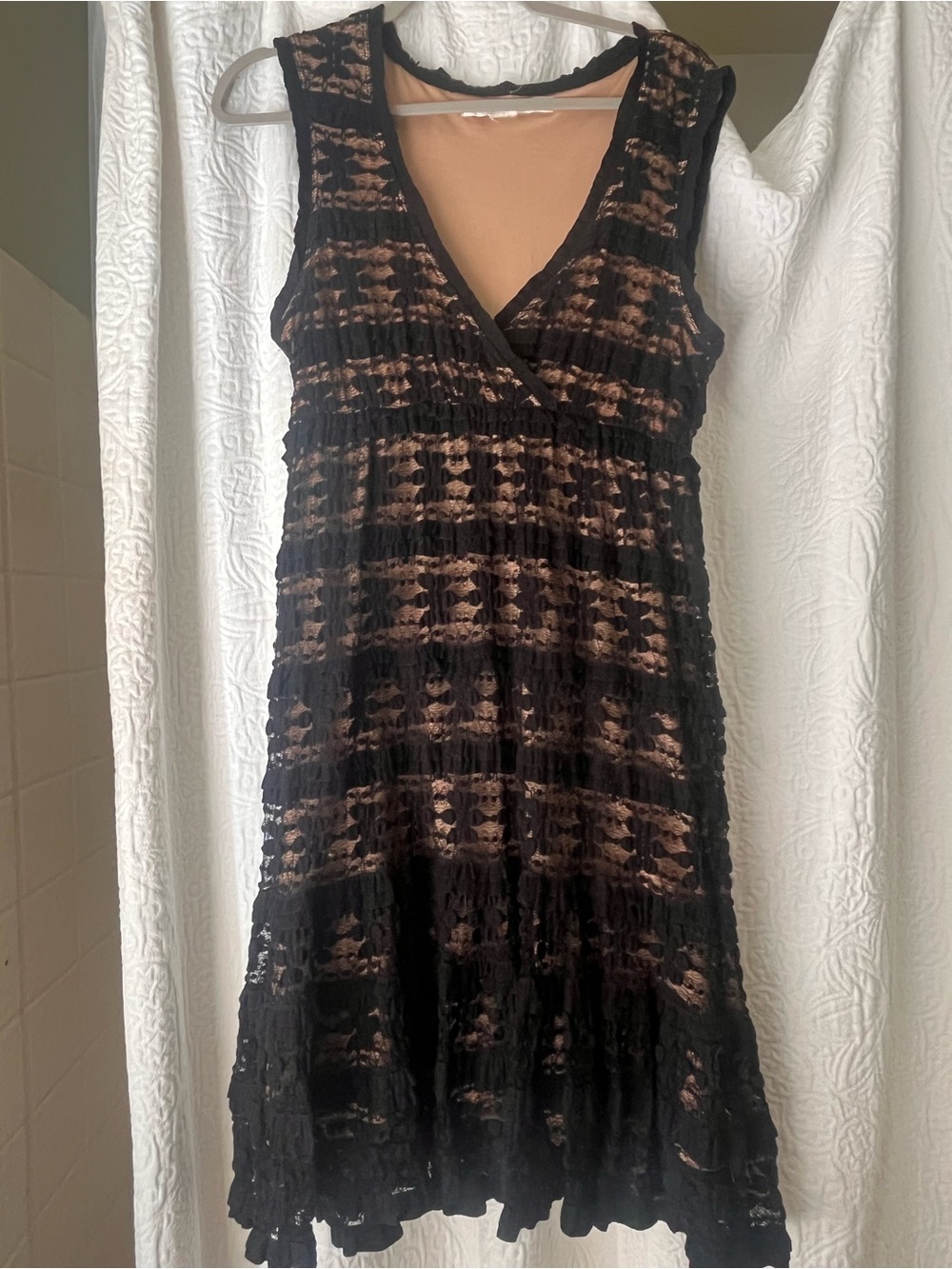 Max Studio Black Lace Midi Dress with Nude Lining